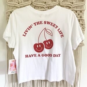 NWT Boutique Cherry Cropped Graphic Tee Small